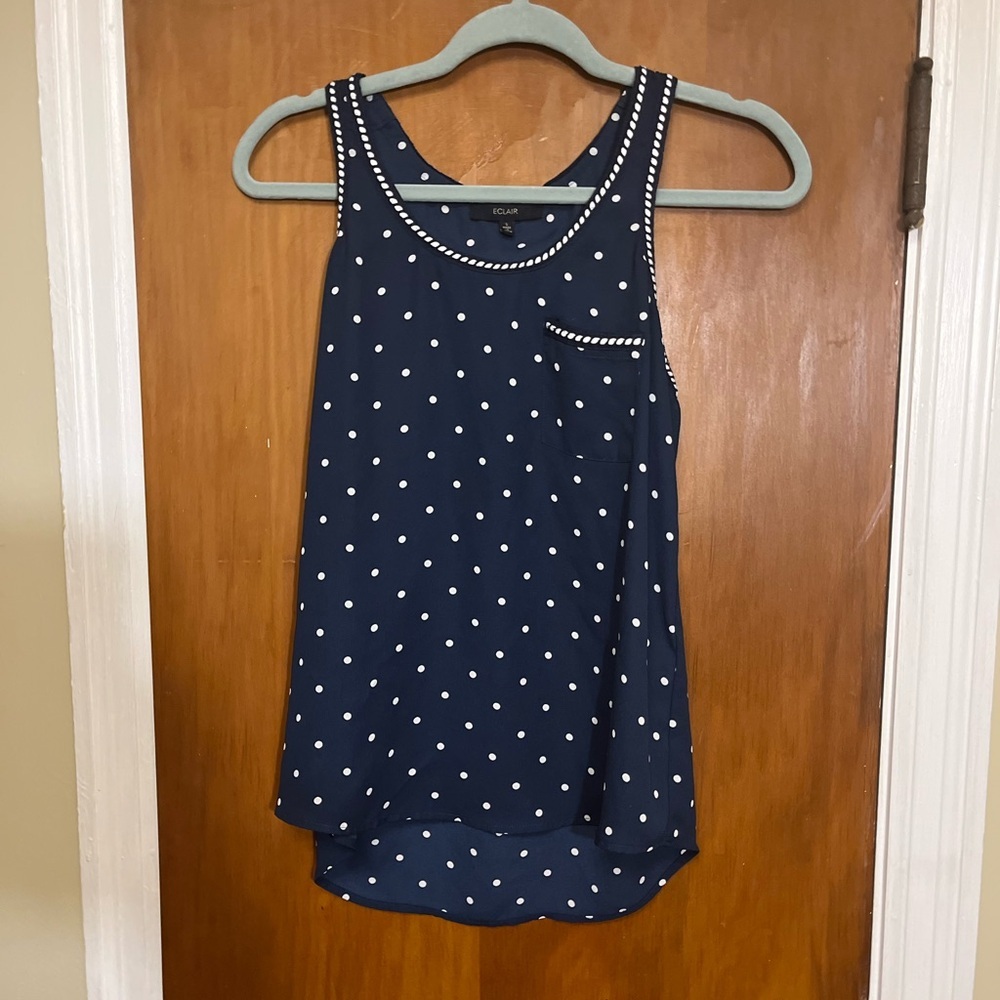 ECLAIR Sleeveless Summer Polks‎ dot navy and whitetank top S